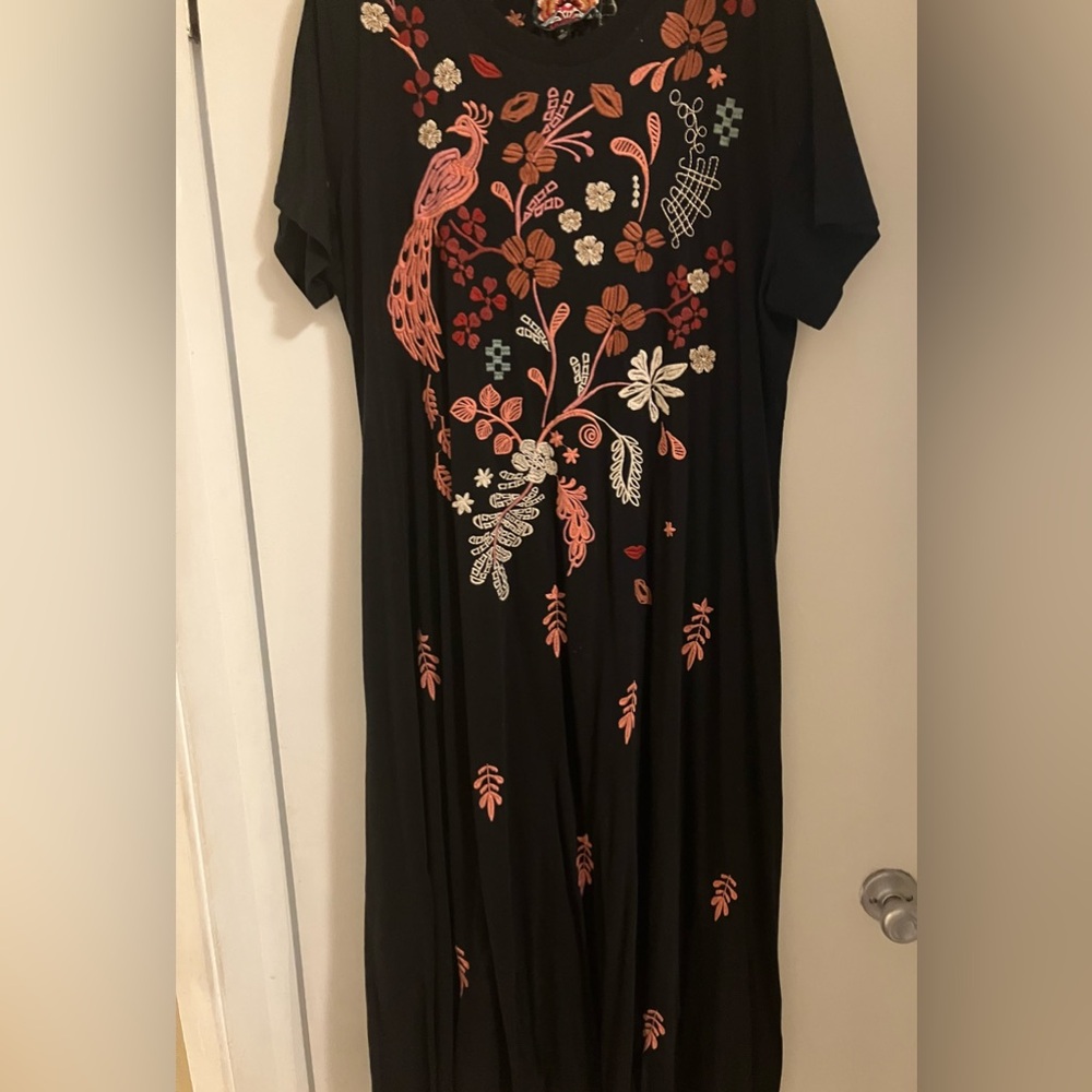 EUC Black Floral Embroidered Midi Dress